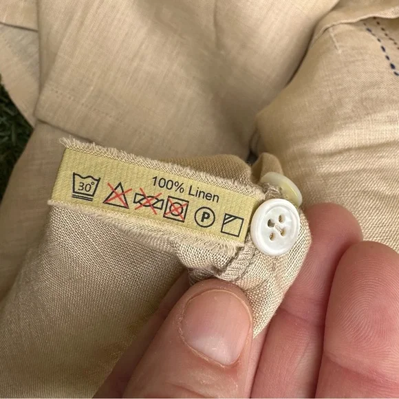 Biasa Men’s Ingram Hand Stitched Camp Shirt Linen Resortwear Relaxed Fit Stone M - Picture 7 of 8
